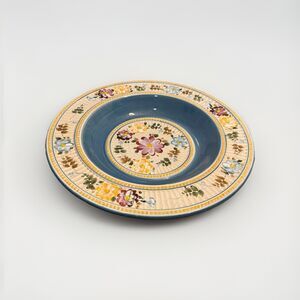 Villa Flora Hand Painted Serving Bowl 19” Blue Floral Tabletops Unlimited